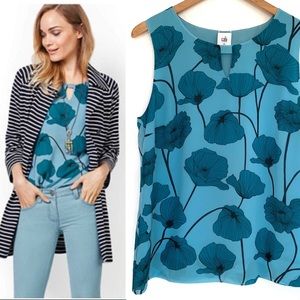 Cabi Blue Poppy Floral Sleeveless Keyhole Blouse